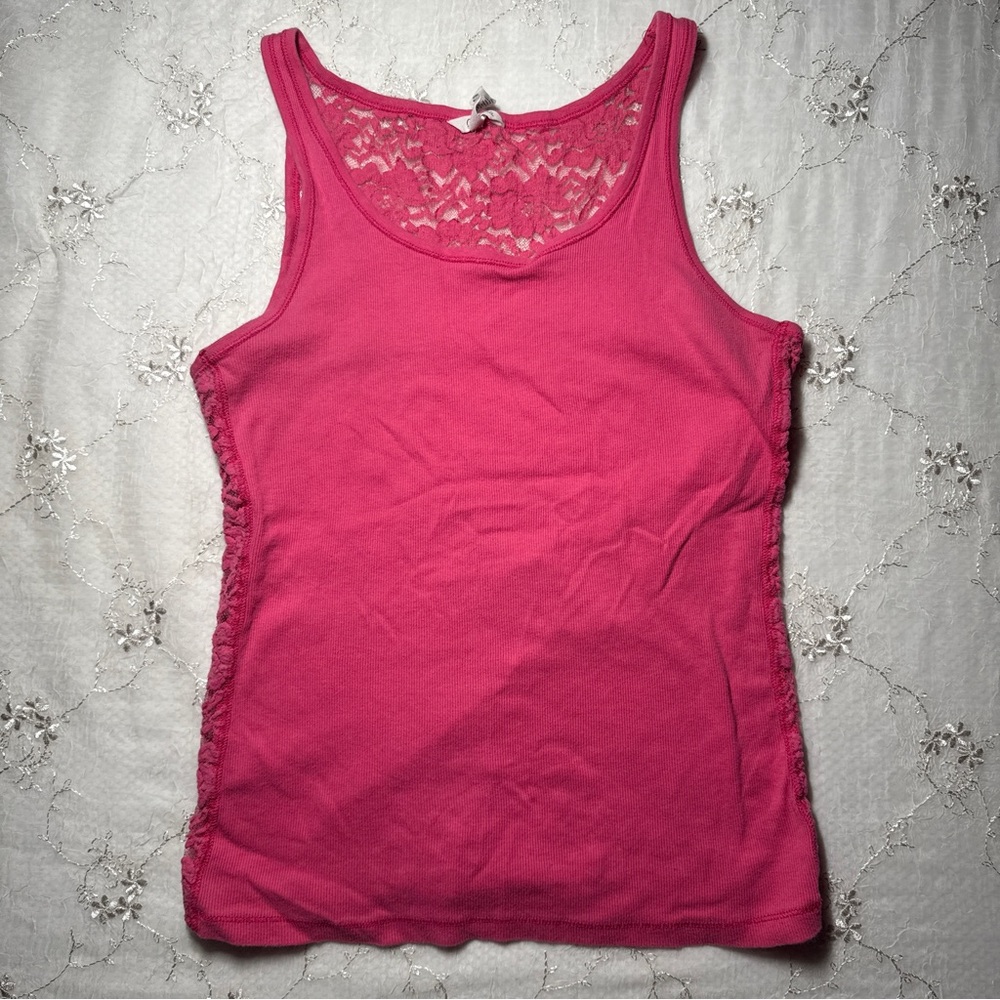 vintage y2k aeropostale hot‑pink lace‑back tank top – size xl
